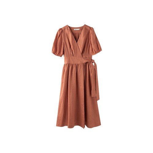 High Waist Slim Wrap High Density Linen Dress - LiveTrendsX