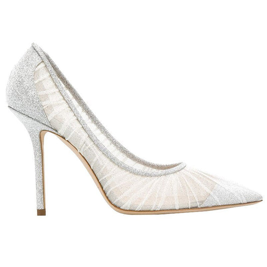 Ladies mesh bling wedding shoes stilettos sequined pointed toe - LiveTrendsX