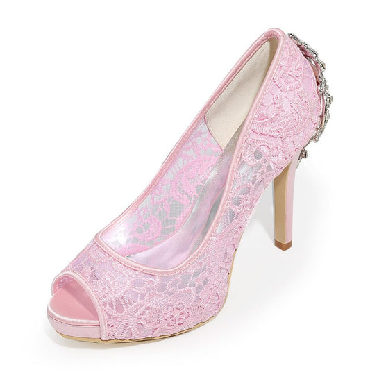 Lady platform open toe lace pumps with crystal - LiveTrendsX