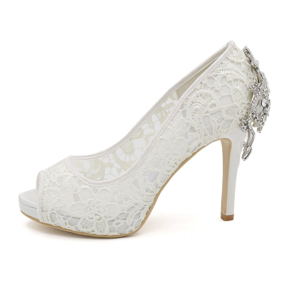 Lady platform open toe lace pumps with crystal - LiveTrendsX