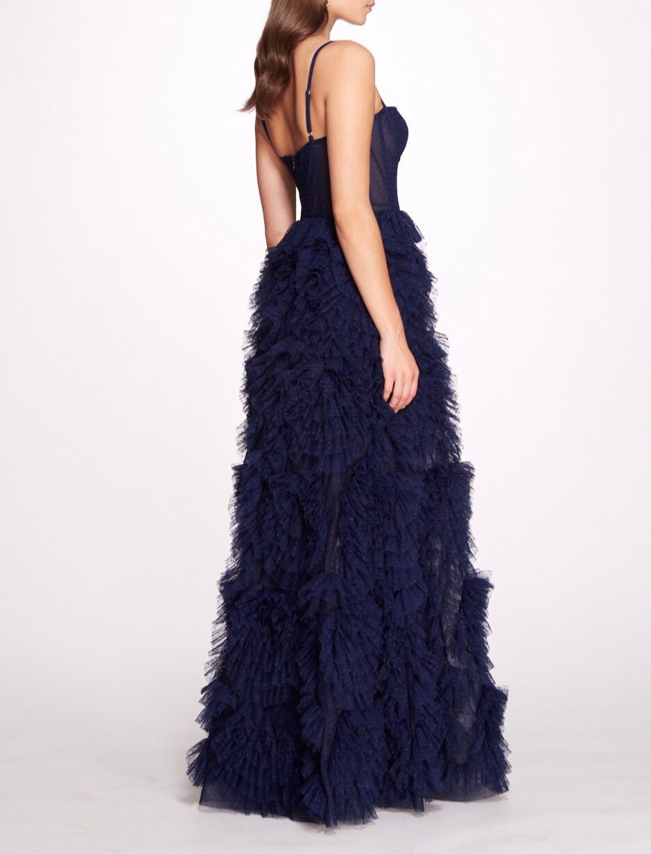 Layered Ruffles Tulle Ball Gown With Dot A - line Fluffy Prom Gown Elegant - LiveTrendsX