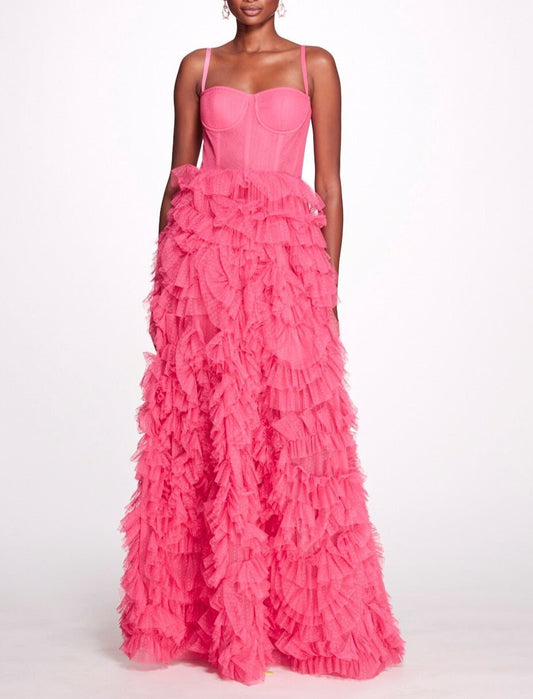 Layered Ruffles Tulle Ball Gown With Dot A - line Fluffy Prom Gown Elegant - LiveTrendsX
