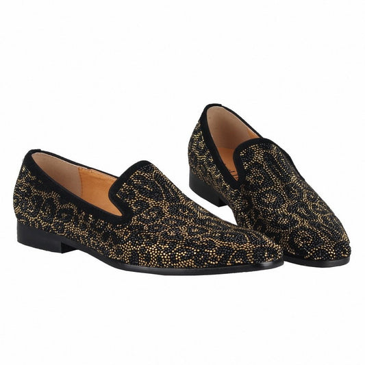 Leopard Rhinestone Mens Flats Loafers shoes - LiveTrendsX