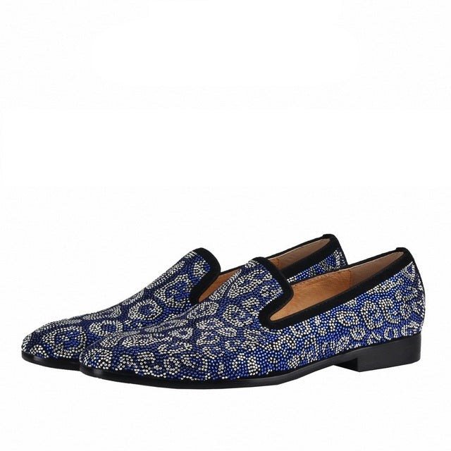 Leopard Rhinestone Mens Flats Loafers shoes - LiveTrendsX