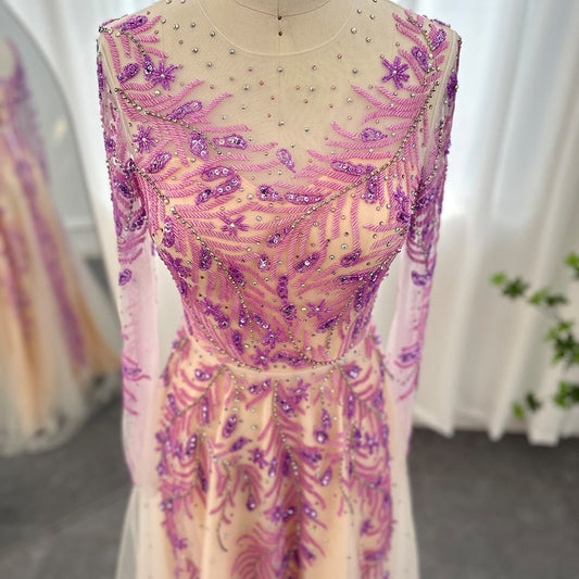 Long Sleeve Lilac Evening Dresses Formal Gowns - LiveTrendsX