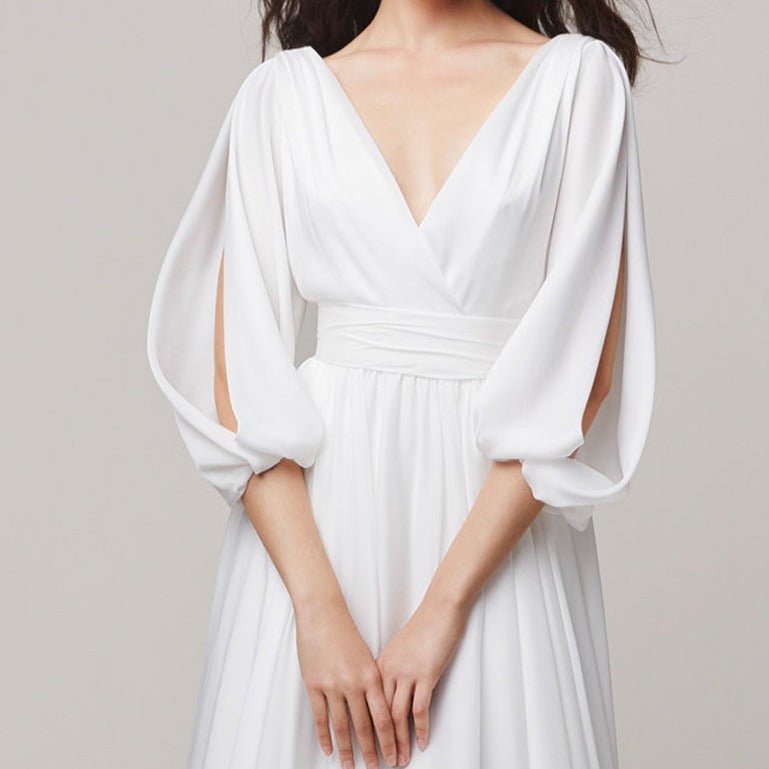 Long Sleeve Tail Satin Wedding Dress - LiveTrendsX