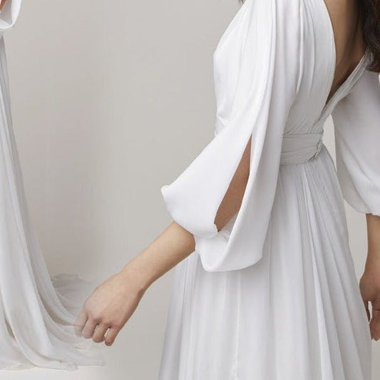 Long Sleeve Tail Satin Wedding Dress - LiveTrendsX