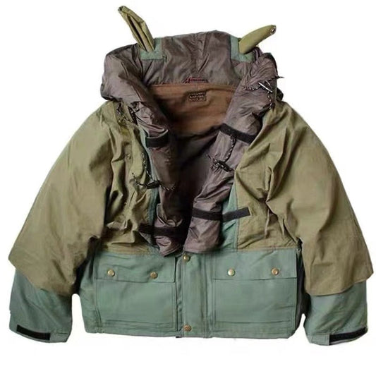 Loose Nylon Stitched Pure Cotton Hooded Jacket Women and Men Outerwear Coats - LiveTrendsX