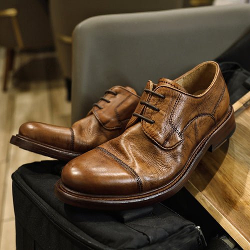 Men round toe casual leather shoes breathable low top shoes - LiveTrendsX