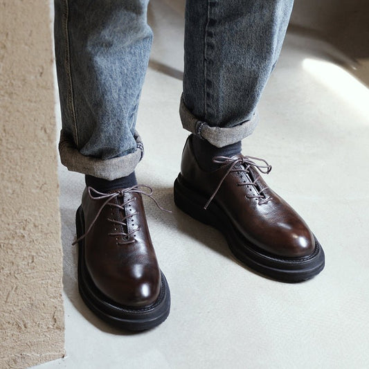 Men's thick sole leather shoes simple height increasing shoes - LiveTrendsX