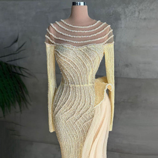 Mermaid Elegant O Neck Luxury Beaded Evening Dresses Gowns - LiveTrendsX