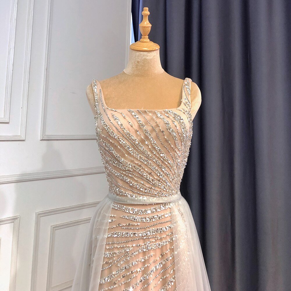 Mermaid Grey Nude Elegant Detachable Skirt Evening Dress - LiveTrendsX