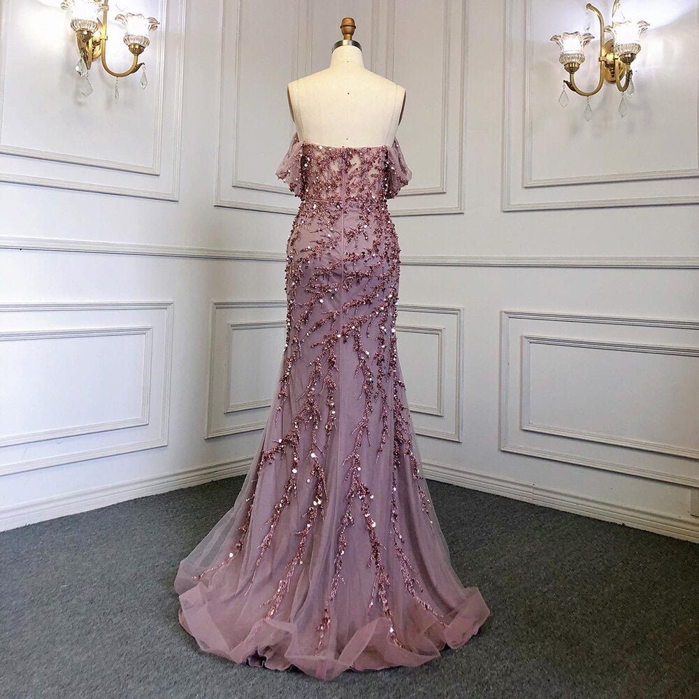 Mermaid Luxury Pink Evening Dresses Gowns Off The Shoulder - LiveTrendsX
