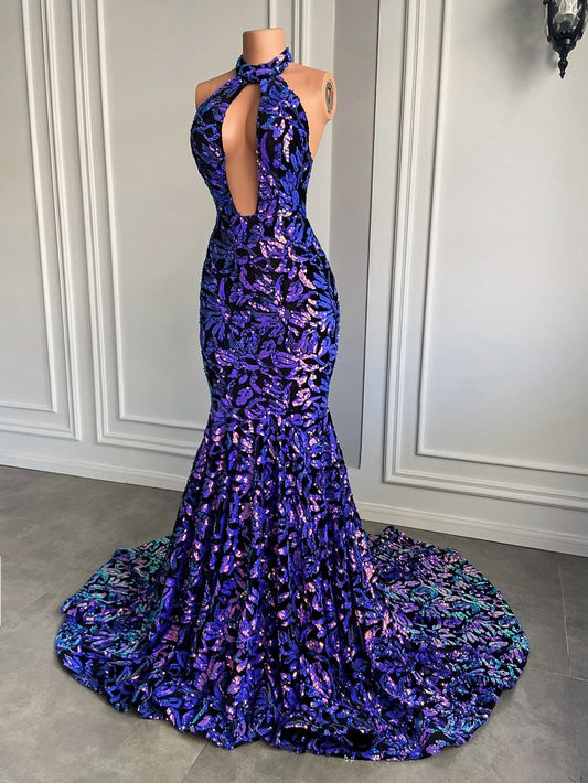Mermaid Style Backless Velvet Sequin Girls Prom Gala Gowns For Party - LiveTrendsX