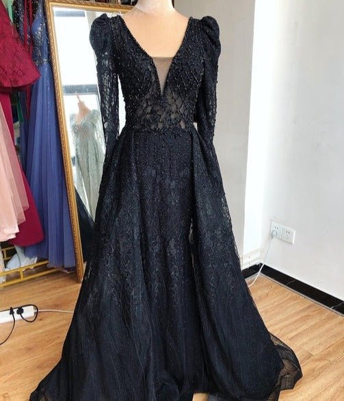 Mermaid V - Neck Long Sleeves Beading Crystal Formal Dress - LiveTrendsX