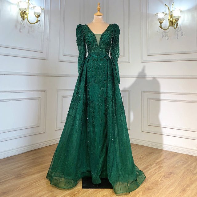 Mermaid V - Neck Long Sleeves Beading Crystal Formal Dress - LiveTrendsX