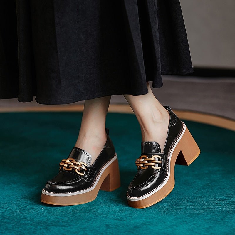 Metal Chain Square Toe British Style Female Shoes - LiveTrendsX