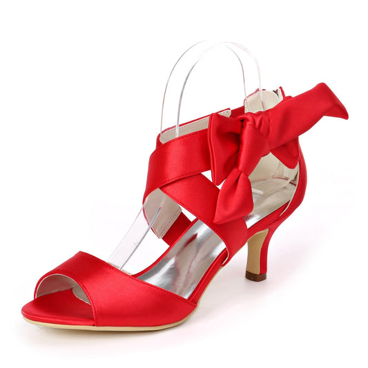 Mid Heels Satin Wedding Sandals for Bride Open Toe - LiveTrendsX