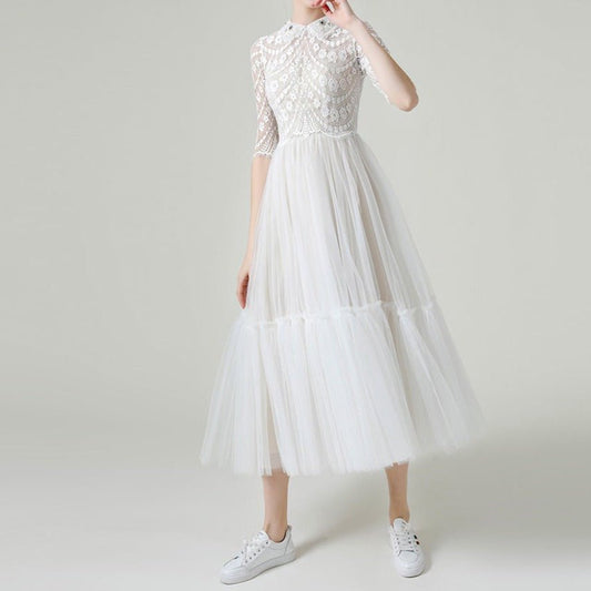 Mid Sleeve Lace Simple Short Wedding Lapel - LiveTrendsX