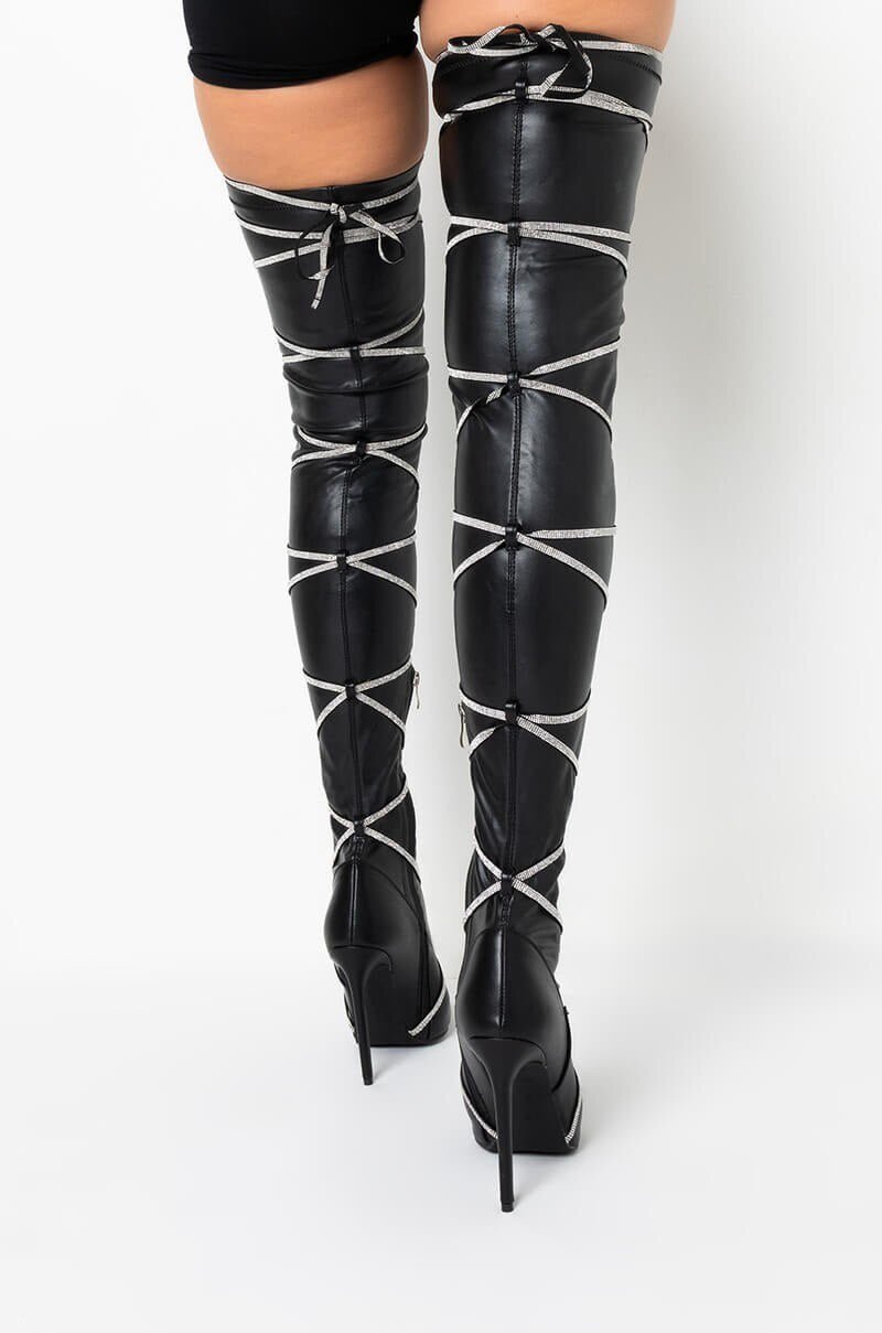 New Diamond Cross - Tied Pointed Toe Over knee Boots - LiveTrendsX