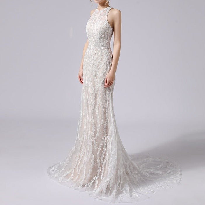 New hanging neck waist fishtail slim lace wedding dress - LiveTrendsX