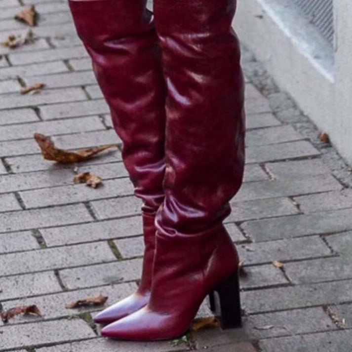 Nightclub Pointed Wrinkles Rough Model Catwalk Over The Knee Booties - LiveTrendsX