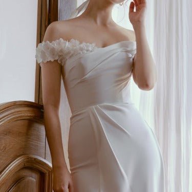 Off shoulder satin slim mermaid skirt tube top wedding dress - LiveTrendsX