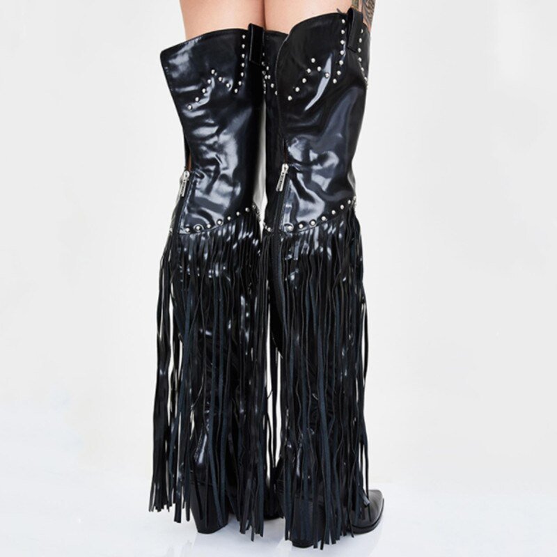 Over Knee Boots Women Pointed Toe Wedges Cowboy Boots - LiveTrendsX