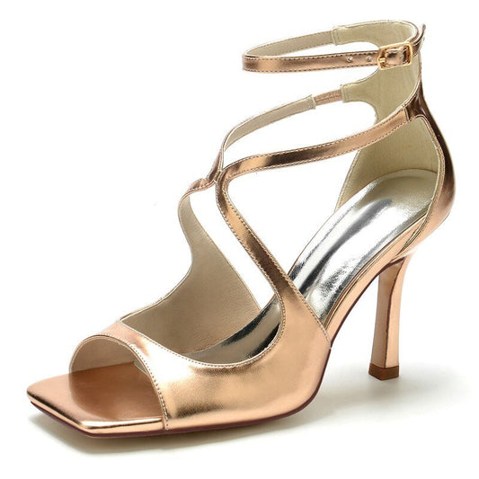 Patent Leather High Heels Wedding Sandals Square Toe - LiveTrendsX