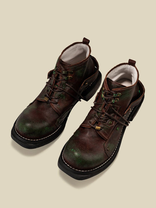 Patina work boots leather shoes vintage men's shoes - LiveTrendsX