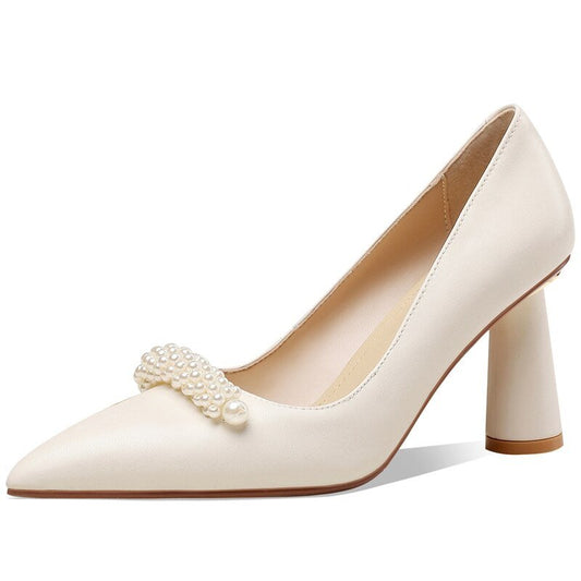 Pearl Decoration Shoes Women Elegant Fashion Sheepskin High Heel - LiveTrendsX