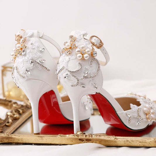 Pearl flowers rhinestone wedding shoes - LiveTrendsX
