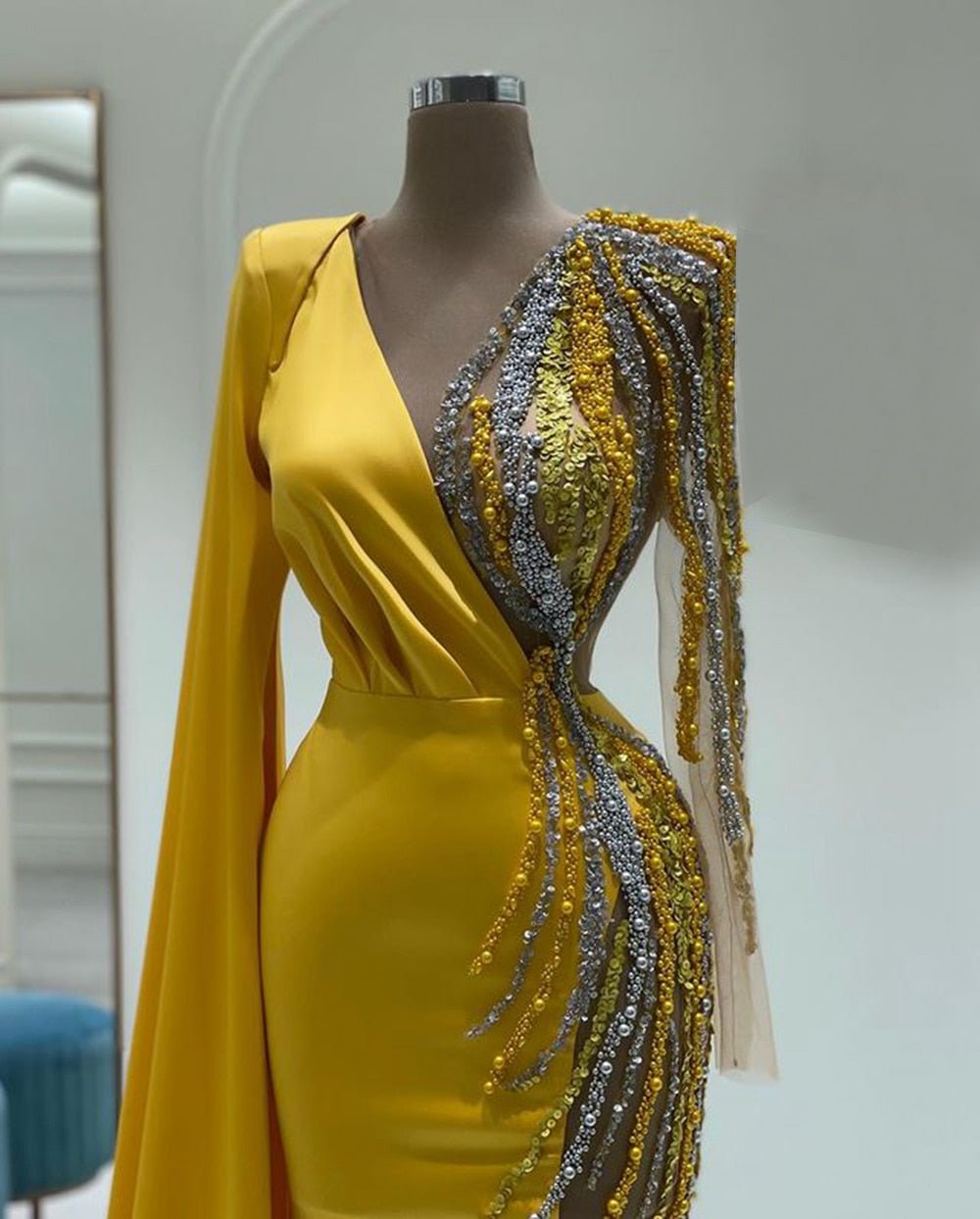 Pearls Mermaid Gold African Women Formal Party Evening Gowns - LiveTrendsX