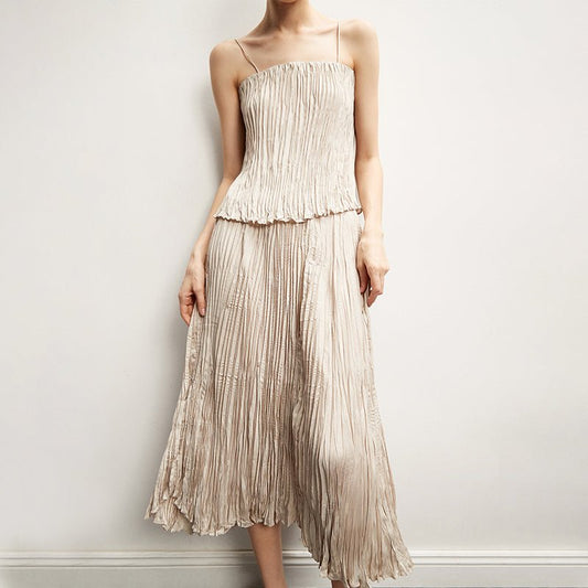 Pleated Embossed Textured Flowing Skirt - LiveTrendsX