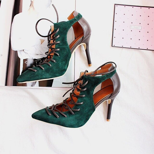 New Sexy Designer Cut out Lace up Sandals Women Pointed toe Hollow Summer High Heels Women Pumps gladiator sandals women - LiveTrendsX