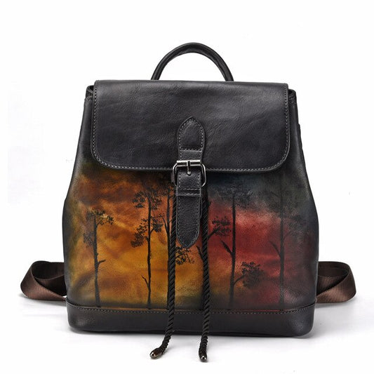 Natural Skin Rucksack Knapsack Girls Daypack Travel Bag Vintage Brush Color Bags High Quality Genuine Leather Women Backpack - LiveTrendsX