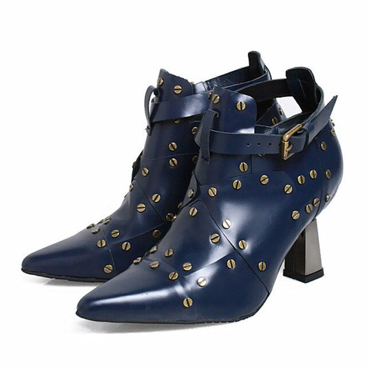Red Women Ankle Boots High Heels Buckle Shoes Women Pumps Dress Wedding Shoes Rivet Botines Mujer Straps Summer Boots - LiveTrendsX