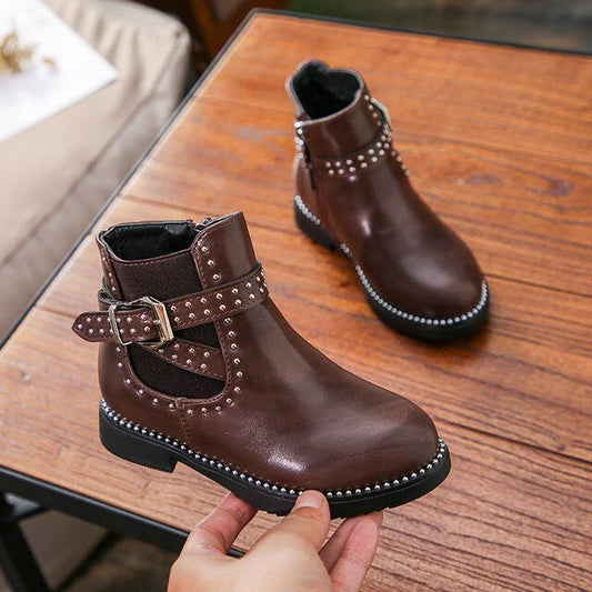 Winter Baby Girl Ankle Boots Kid Brand Chelsea Boots Children Rivet Warm Shoes Fashion Soft Pu Leather Black Shoes - LiveTrendsX