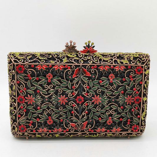 Vintage Women Crystal Evening Bags Metal Hard Case Box Clutch Diamond Minaudiere Wedding Handbag Bridal Purse - LiveTrendsX