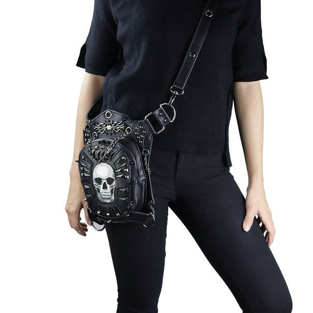 Skull Retro Rock Waist Bags Gothic Shoulder Messenger Bags Men Women Leather Waist Fanny Pack Holster Drop Leg Belt Bag - LiveTrendsX