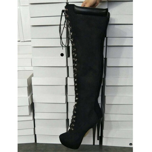 New Plus Size 34-47 Cross Tied Party Over The Knee Boots Ladies Sexy Thigh High Boots Women High Heel Shoes Woman - LiveTrendsX