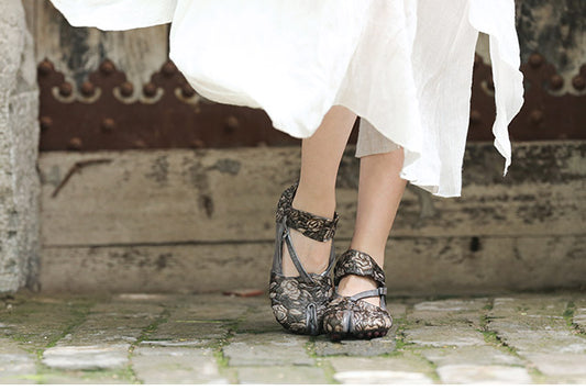 Women Flats Embellished Flower Ballet Flats Genuine Leather Ankle Strap Women Slip On Handmade Women Shoe - LiveTrendsX