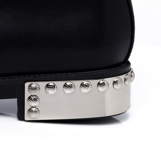 quality black flats genuine leather studded lace up ankle boots,motorcycle winter booties - LiveTrendsX