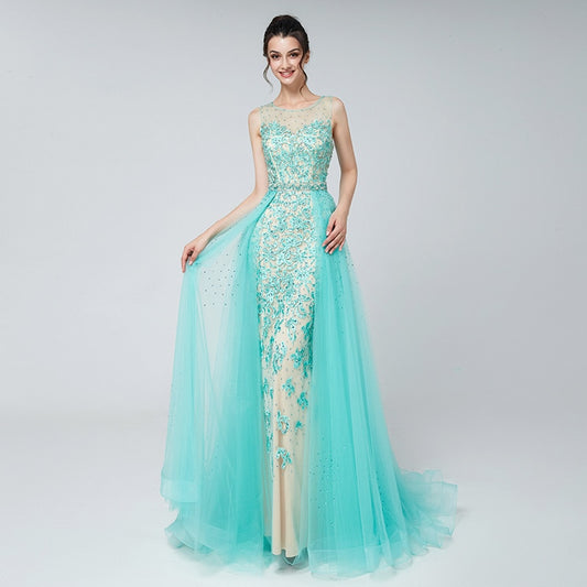 Elegant Evening Dresses Long Blush Dubai Arabic Tulle Beading Applique Formal Sleeveless Party Gowns - LiveTrendsX