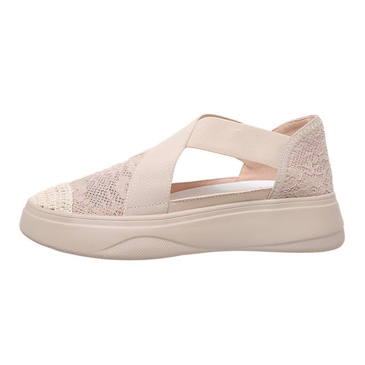 Fashion Sandals Women Retro Sewing Mesh Flats Summer Shoes Woman Elastic Bandage Casual Platform Sandals Sandalias Mujer - LiveTrendsX