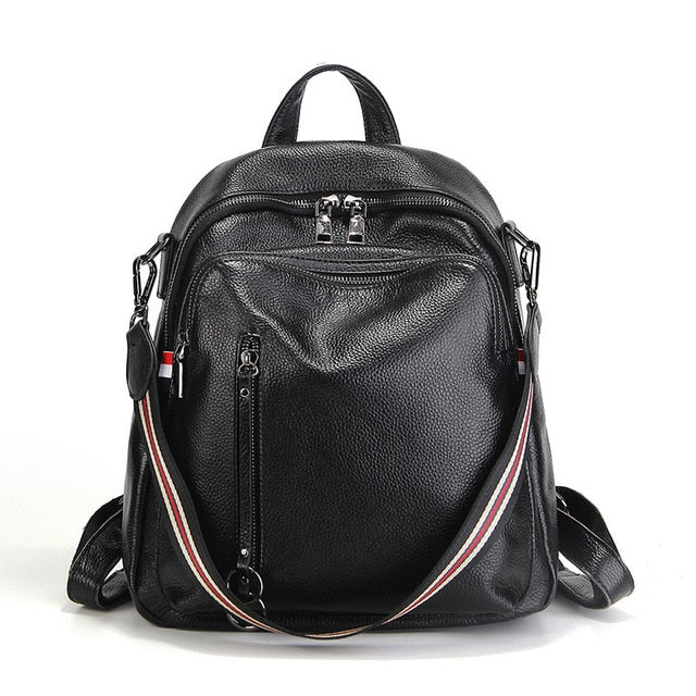 New Fashion Black Blue Red Genuine Leather Women Backpacks Female Girl Backpack Lady Travel Bag Shoulder Bags - LiveTrendsX