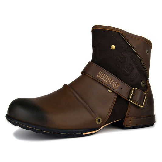 Handmade west tooling cowboy genuine leather big toe buckle strap men Boots retro new Boots - LiveTrendsX