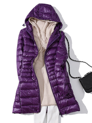7XL Winter Woman Padded Hooded Long Jacket White Duck Down Female Overcoat Ultra Light Slim Solid Jackets Coat Portable Parkas - LiveTrendsX