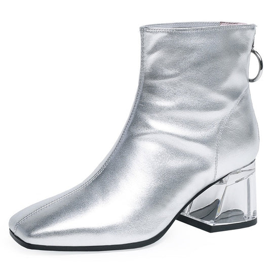 Autumn Winter Fashion Genuine Leather Women Ankle Boots Back Zipper High Heels Party Night Club Shoes Woman Short Boots - LiveTrendsX