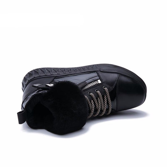 new winter leather natural wool women's shoes leather slip-resistant platform shoes black short boots - LiveTrendsX